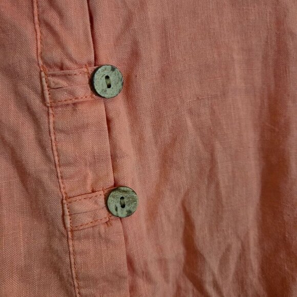 Sigrid Olsen Coral 100% Linen Long Tab Sleeve Button-Front Tunic Top Size 3X - Picture 3 of 4